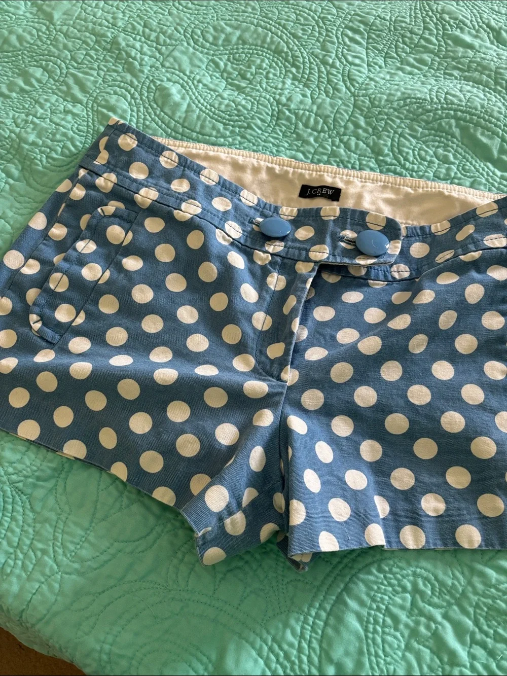 J. Crew Blue and White Polka Dot Cotton Shorts